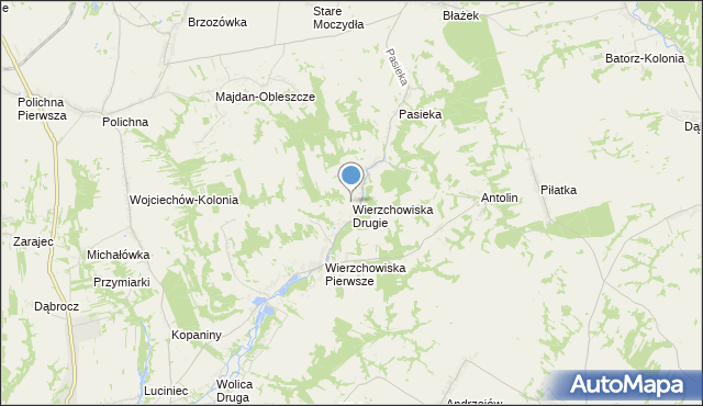 mapa Wierzchowiska Drugie, Wierzchowiska Drugie gmina Modliborzyce na mapie Targeo